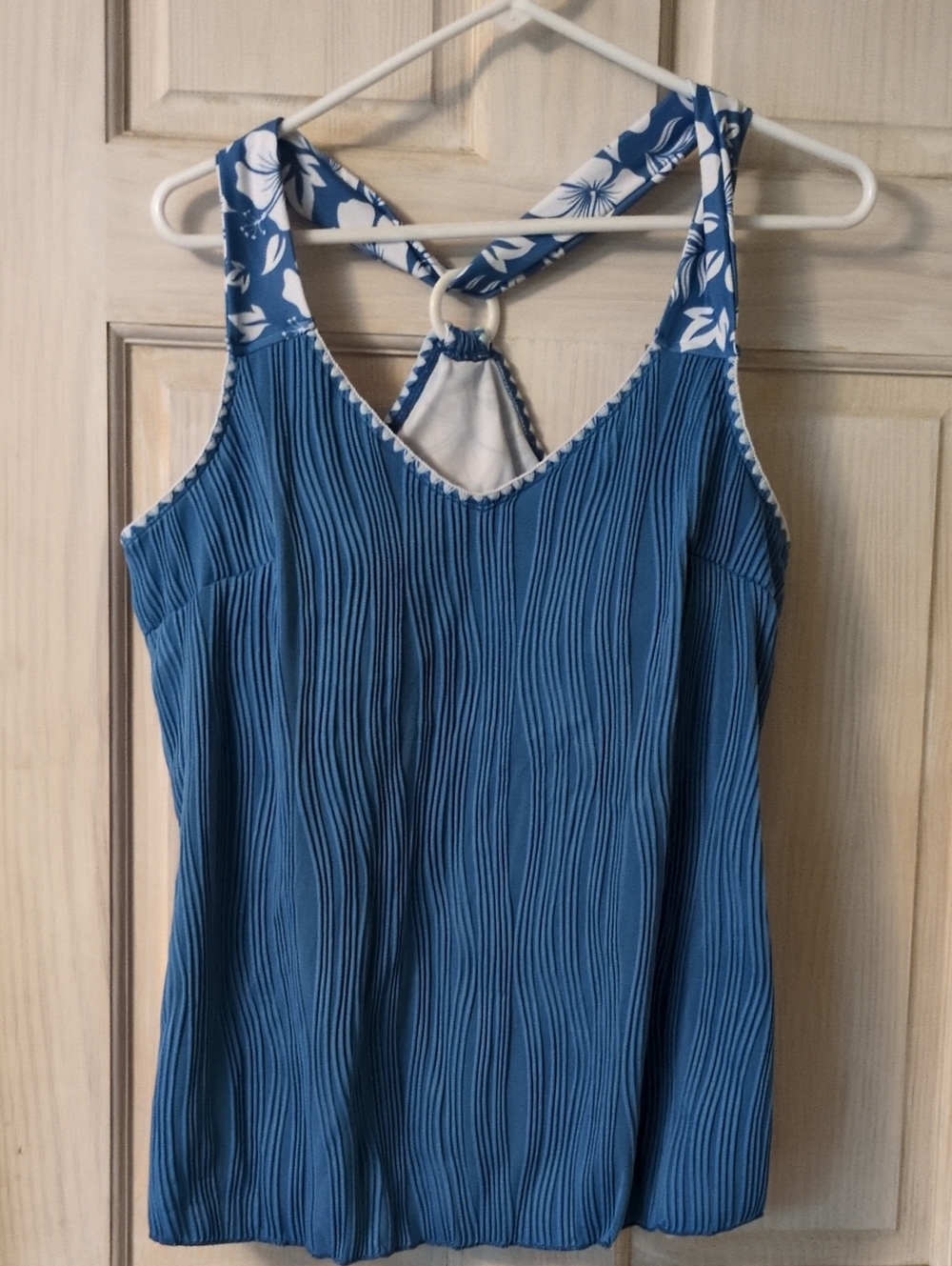 Blue Floral-Trim Women's Tankini